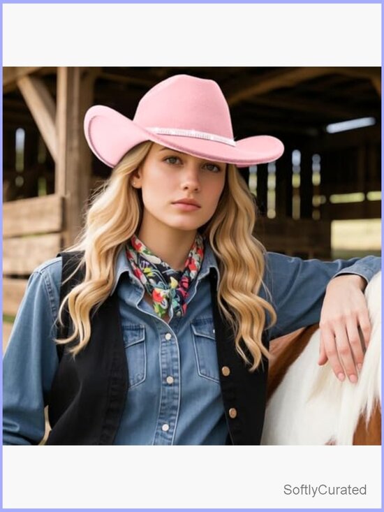 Classic Western Rhinestone Cowboy Hat Wide Brim Felt Fedora Unisex main image 5